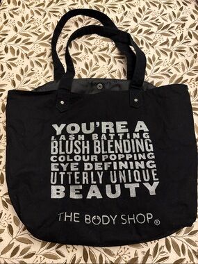 The Body Shop Black Tote with Silver Slogan